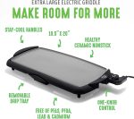 GreenLife 3-in-1 Breakfast Maker Station， Healthy Ceramic Nonstick Dual Griddles for Eggs Meat and Pancakes， 2 Slice Toast Drawer， Easy-to-use Timer， Turquoise - Image 3
